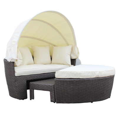 Charles Bentley Rattan Day Bed Set With Footstool And Table - Brown & Cream